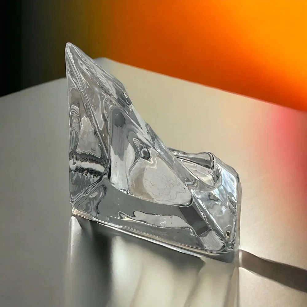 VTG MCM  Ice Crystal Munro Glass Pyramid LG Pillar Candle Holder Art